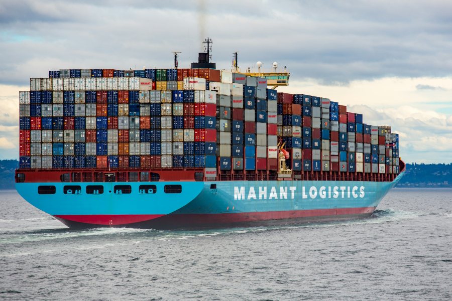 Container ship with Mahant Logistics on the hull